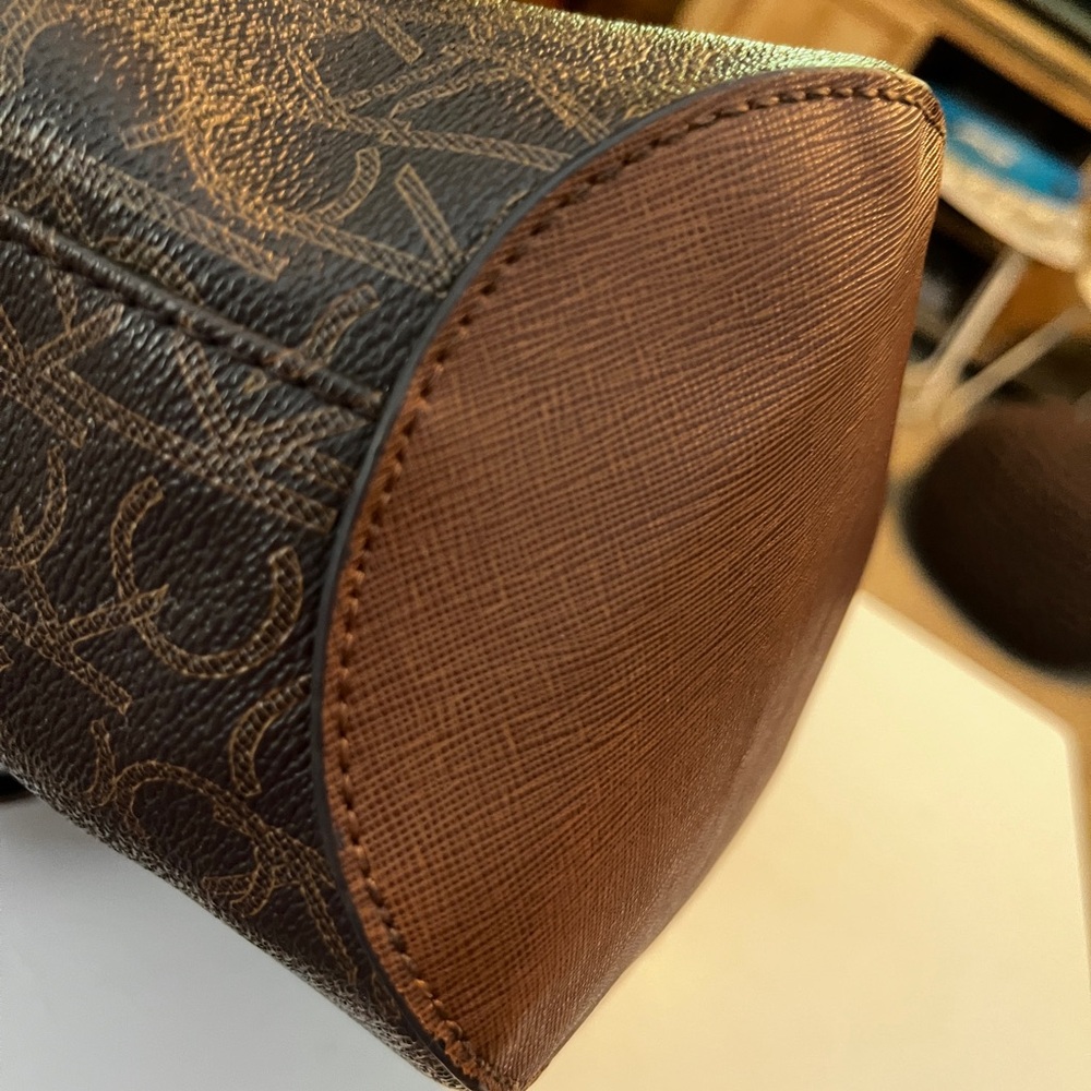 Calvin Klein Brown Monogram Tote with Gold Hardware 10” x 9” x 6”. - Picture 8 of 12